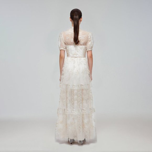 Ivory Blossom Sequin Tiered Maxi Dress  (Self-Portrait) - Picture 3 of 16